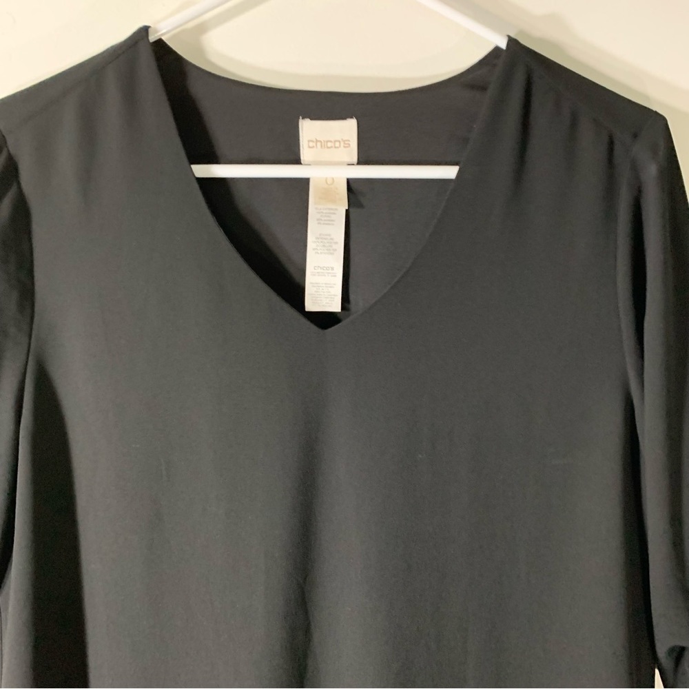 Chico’s Black sheer chiffon 3/4 Sleeve tunic 2/$35 - Picture 2 of 10